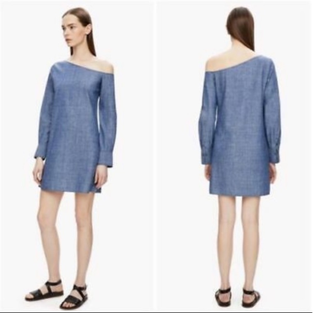 THEORY CHAMBRAY DENIM ONE SHOULDER DRESS